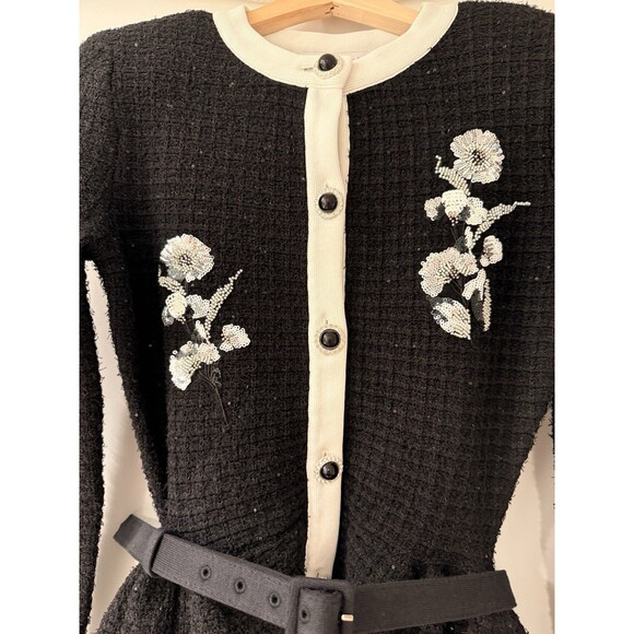 NWOT Self-Portrait BLACK FLORAL TEXTURED KNIT MIDI DRESS, special occasion dress - Picture 7 of 16